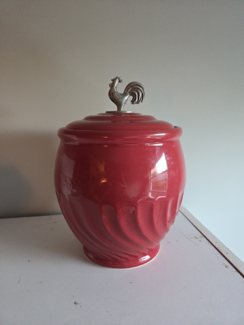 Lillian Vernon Vintage Red Ceramic Canister with Rooster Lid